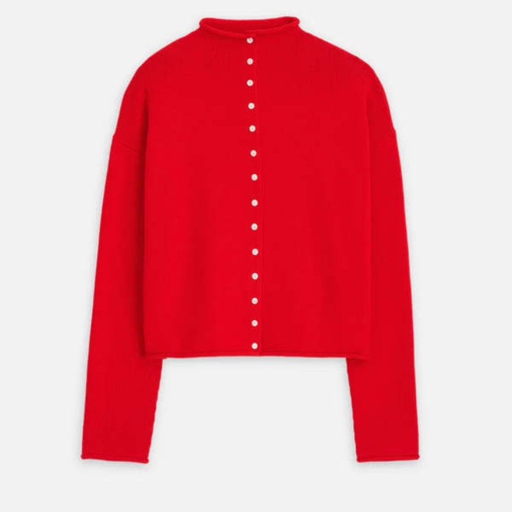 ISO: Alex Mill Taylor Roll Neck Cardigan in Cotton Cashmere - Fire Red size M